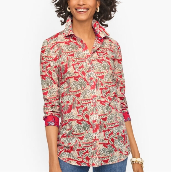Talbots Tiger Print Button Up Shirt #2205 - Picture 1 of 7